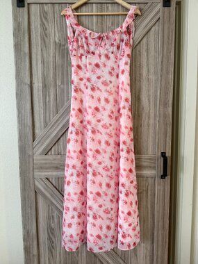 COMMENSE Pink Floral Backless Tie Flowy Dress Small